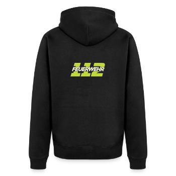 Feuerwehr Tshirt - Unisex Premium Bio Zip Hoodie - Schwarz - Hinten - Nico (187cm)