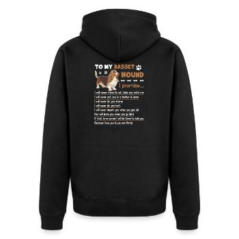 Basset Hound Basset Hound Versprechen - Unisex Premium Bio Zip Hoodie - Schwarz - Hinten - Nico (187cm)
