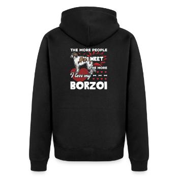 Ich liebe mein Barsoi - Unisex Premium Bio Zip Hoodie - Schwarz - Hinten - Nico (187cm)