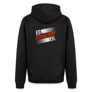 ES ESKALIERT EH - Unisex Premium Bio Zip Hoodie - Schwarz - Hinten - Nico (187cm)