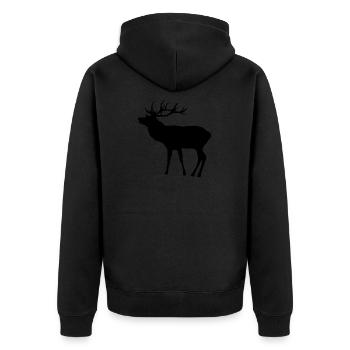 Hirsch in schwarz mit Geweih, Hirsche, Rehbock - Unisex Premium Bio Zip Hoodie - Schwarz - Hinten - Nico (187cm)