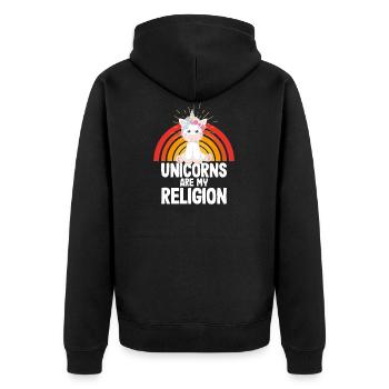 Licornes Licornes - Les licornes sont ma religion - Veste à capuche bio Premium Unisexe - noir - Dos - Nico (187cm)