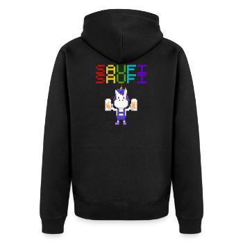 Saufi Saufi Einhorn 8 Bit Pixel Retro Bier Sekt - Unisex Premium Bio Zip Hoodie - Schwarz - Hinten - Nico (187cm)