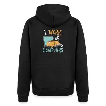 I Work on Computers Katze IT Entwickler Shirt - Unisex Premium Bio Zip Hoodie - Schwarz - Hinten - Nico (187cm)