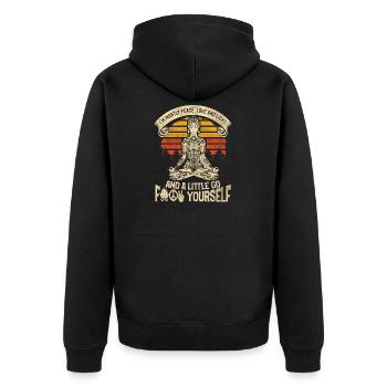 I am Mostly Peace Love And Light Vintage Woman - Unisex Premium Bio Zip Hoodie - Schwarz - Hinten - Nico (187cm)