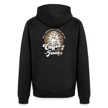 Ich brauche nur Kaffee und ganz viel Jesus - Unisex Premium Bio Zip Hoodie - Schwarz - Hinten - Nico (187cm)