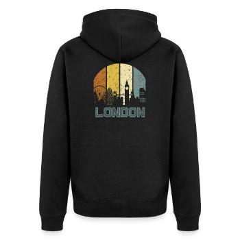 70s Retro Style Fun London City Geschenkidee Grafik - Unisex Premium Bio Zip Hoodie - Schwarz - Hinten - Nico (187cm)