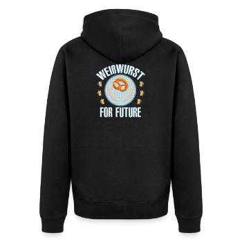 Weisswurst For Future Bayern lustig Geschenk - Unisex Premium Bio Zip Hoodie - Schwarz - Hinten - Nico (187cm)