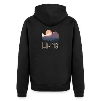 Motif de randonnée montagne forêt lever du soleil - Veste à capuche bio Premium Unisexe - noir - Dos - Nico (187cm)