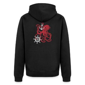 Thème de conception nautique vintage pieuvre géante - Veste à capuche bio Premium Unisexe - noir - Dos - Nico (187cm)