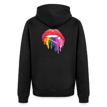 LGBT glänzend Regenbogen Gay Pride Tropfende Lippen - Unisex Premium Bio Zip Hoodie - Schwarz - Hinten - Nico (187cm)