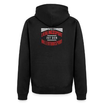Mein Lieblingssport ist der Ballentransport! - Unisex Premium Bio Zip Hoodie - Schwarz - Hinten - Nico (187cm)