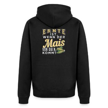 Ernte ist, wenn der Mais von oben kommt - Unisex Premium Bio Zip Hoodie - Schwarz - Hinten - Nico (187cm)