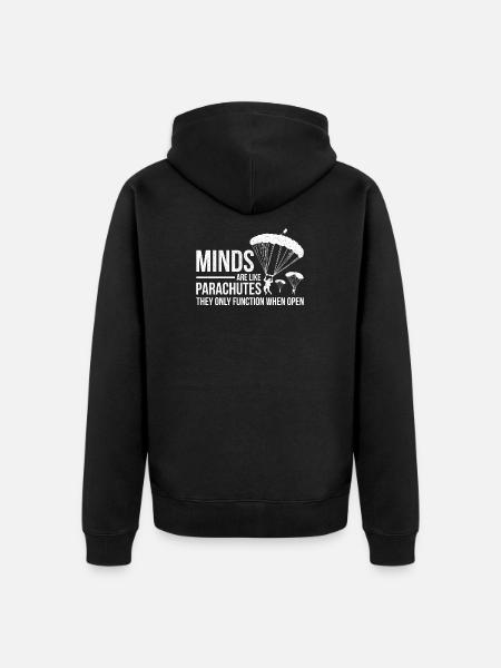 Sarcastic Parachuting Design Quote Minds Are Like - Unisex Premium Organic Zip Hoodie - black