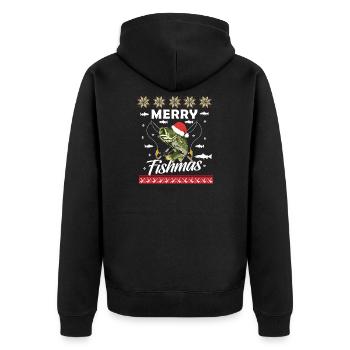 Merry Fishmas - Unisex Premium Bio Zip Hoodie - Schwarz - Hinten - Nico (187cm)
