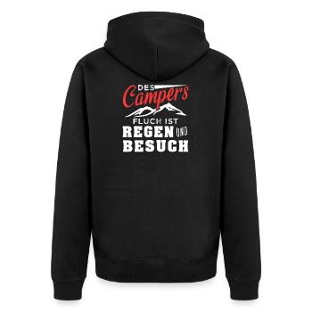 Des Campers Fluch ist Regen und Besuch - Unisex Premium Bio Zip Hoodie - Schwarz - Hinten - Nico (187cm)