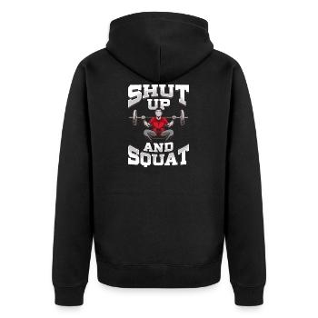 Shut Up And Squat No Excuses Funny Gym Levage - Veste à capuche bio Premium Unisexe - noir - Dos - Nico (187cm)