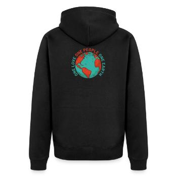 one love one people one earth - Unisex Premium Bio Zip Hoodie - Schwarz - Hinten - Nico (187cm)