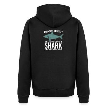 Hai Shark Haifisch Jungen Ham Sprüche lustig cool - Unisex Premium Bio Zip Hoodie - Schwarz - Hinten - Nico (187cm)