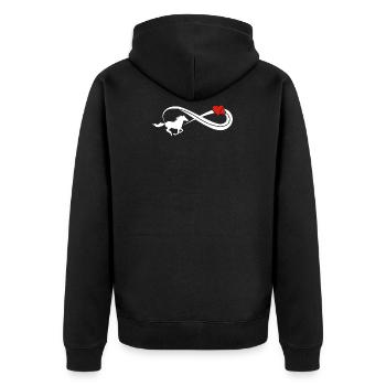 Unendlichkeit Herz Pferd Pferde Symbol - Unisex Premium Bio Zip Hoodie - Schwarz - Hinten - Nico (187cm)