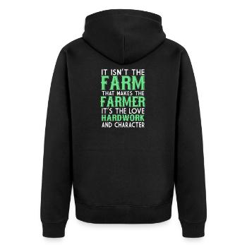 Es ist nicht die Farm, die den Bauern macht, es ist der - Unisex Premium Bio Zip Hoodie - Schwarz - Hinten - Nico (187cm)