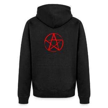 Pentagram Teufel Symbol Blut Rot Satan Luzifer - Unisex Premium Bio Zip Hoodie - Schwarz - Hinten - Nico (187cm)