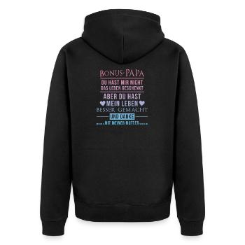 Bonus Papa Stiefvater Vatertag Geschenkidee - Unisex Premium Bio Zip Hoodie - Schwarz - Hinten - Nico (187cm)