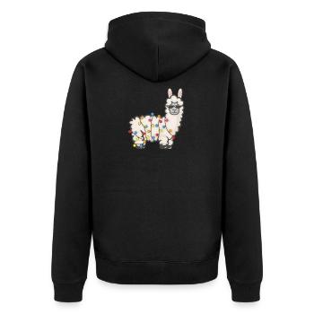 Party Lama with fairy lights - Unisex Premium Organic Zip Hoodie - black - Back - Nico (187cm)