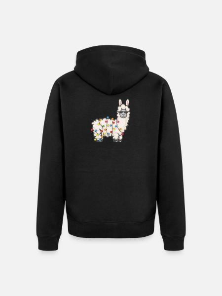 Party Lama with fairy lights - Unisex Premium Organic Zip Hoodie - black