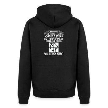 multimillionen satelliten hobby geocaching spruch - Unisex Premium Bio Zip Hoodie - Schwarz - Hinten - Nico (187cm)