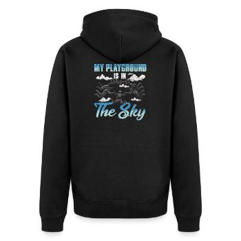 Nett u. Lustig mein Spielplatz ist im Himmel-Fallschirmspringen - Unisex Premium Bio Zip Hoodie - Schwarz - Hinten - Nico (187cm)
