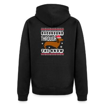 Weihnachtsdachshund Durch Den Schnee - Unisex Premium Bio Zip Hoodie - Schwarz - Hinten - Nico (187cm)