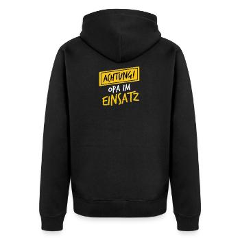 Achtung! Opa im Einsatz - Unisex Premium Bio Zip Hoodie - Schwarz - Hinten - Nico (187cm)