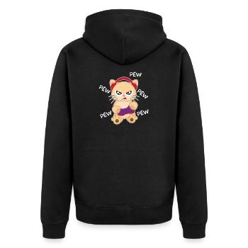 Verspielte süße Gamer Katze - Unisex Premium Bio Zip Hoodie - Schwarz - Hinten - Nico (187cm)