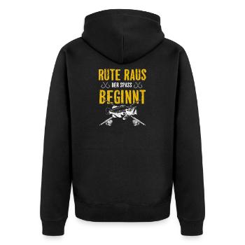 Rute raus der Spaß beginnt - Unisex Premium Bio Zip Hoodie - Schwarz - Hinten - Nico (187cm)