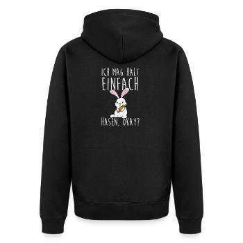 Ich mag halt einfach Hasen - Unisex Premium Bio Zip Hoodie - Schwarz - Hinten - Nico (187cm)