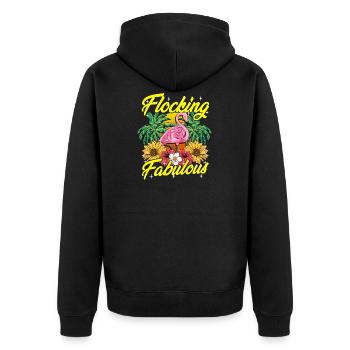 Cute & Funny Flocking Fabulous Flamingo Pun - Unisex Premium Organic Zip Hoodie - black - Back - Nico (187cm)