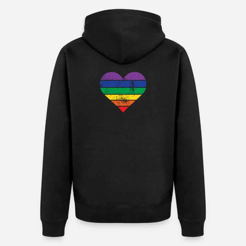 Herz Regenbogen - Unisex Premium Bio Zip Hoodie - Schwarz