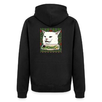 Katzen Meme Ugly Christmas Sweater Geschenk - Unisex Premium Bio Zip Hoodie - Schwarz - Hinten - Nico (187cm)