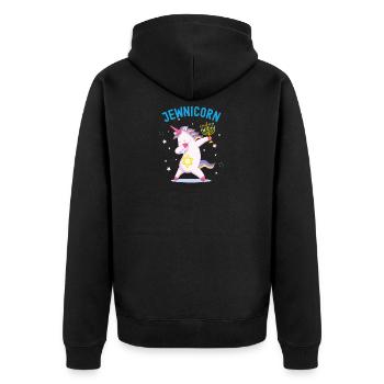 Jewnicorn Unicorn, Funny Happy Hanukkah - Unisex Premium Organic Zip Hoodie - black - Back - Nico (187cm)