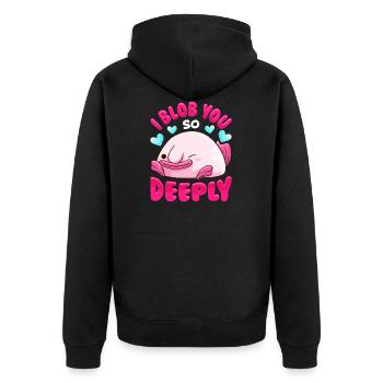 Entzückend ich tupfe Sie so tief niedliches Blobfish-Wortspiel - Unisex Premium Bio Zip Hoodie - Schwarz - Hinten - Nico (187cm)