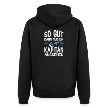 KAPITÄN - Unisex Premium Bio Zip Hoodie - Schwarz - Hinten - Nico (187cm)