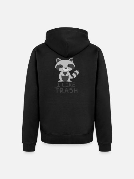 Racoon - I like Trash - Unisex Premium Bio Zip Hoodie - Schwarz