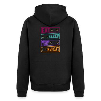 Eat Sleep Katze Cat Repeat Warrior Cat Katzen - Unisex Premium Bio Zip Hoodie - Schwarz - Hinten - Nico (187cm)