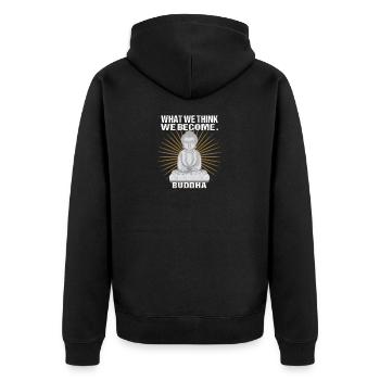Buddha Buddhismus Spruch Yoga Okkulltismus - Unisex Premium Bio Zip Hoodie - Schwarz - Hinten - Nico (187cm)