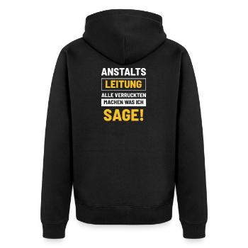 Anstalts Leitung - Unisex Premium Bio Zip Hoodie - Schwarz - Hinten - Nico (187cm)