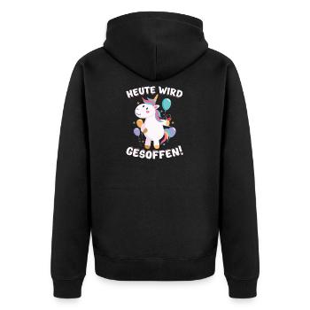Junggesellenabschied JGA Party Einhorn Geschenk - Unisex Premium Bio Zip Hoodie - Schwarz - Hinten - Nico (187cm)
