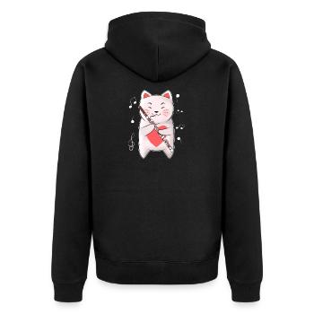 Cat Playing Bassoon Orchestra Woodwind Instrument - Unisex Premium Bio Zip Hoodie - Schwarz - Hinten - Nico (187cm)