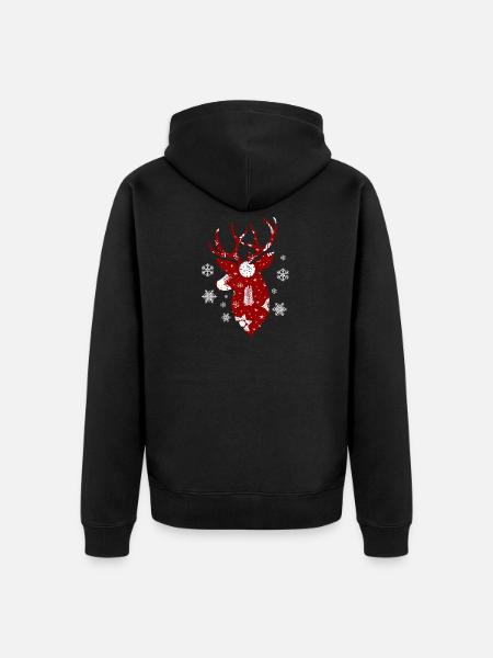 Christmas - Reindeer Design - Unisex Premium Organic Zip Hoodie - black