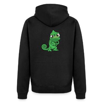 Comic Chamäleon Witzig Grimmig - Unisex Premium Bio Zip Hoodie - Schwarz - Hinten - Nico (187cm)